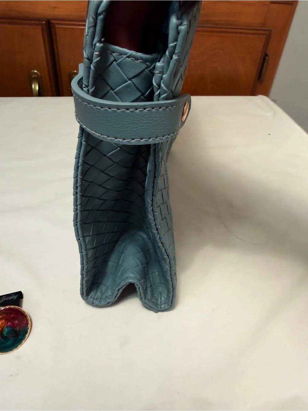 Moroccanoil Teal Woven Cosmetic Pouch with Gold Accents